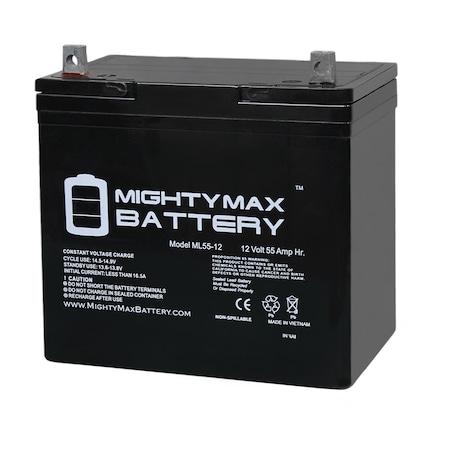 Mighty Max Battery Sealed Lead Acid Battery, 12 V, 55 AH, Nut and Bolt Terminal, SLA, AGM Chemistry ML55-12191111886